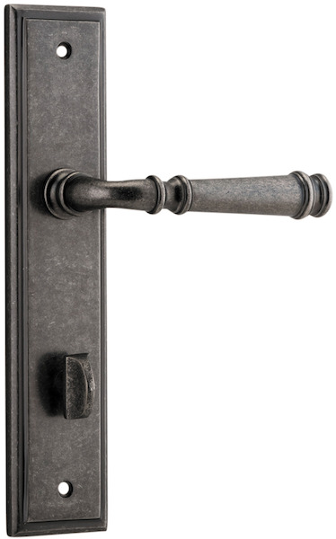 13742P85 - Verona Lever - Stepped Backplate - Distressed Nickel - Privacy