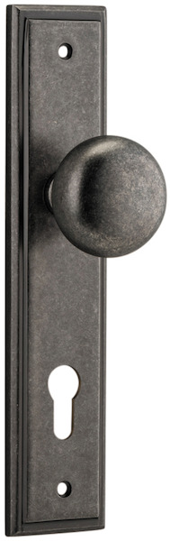 13840E85 - Cambridge Knob - Stepped Backplate - Distressed Nickel - Entrance
