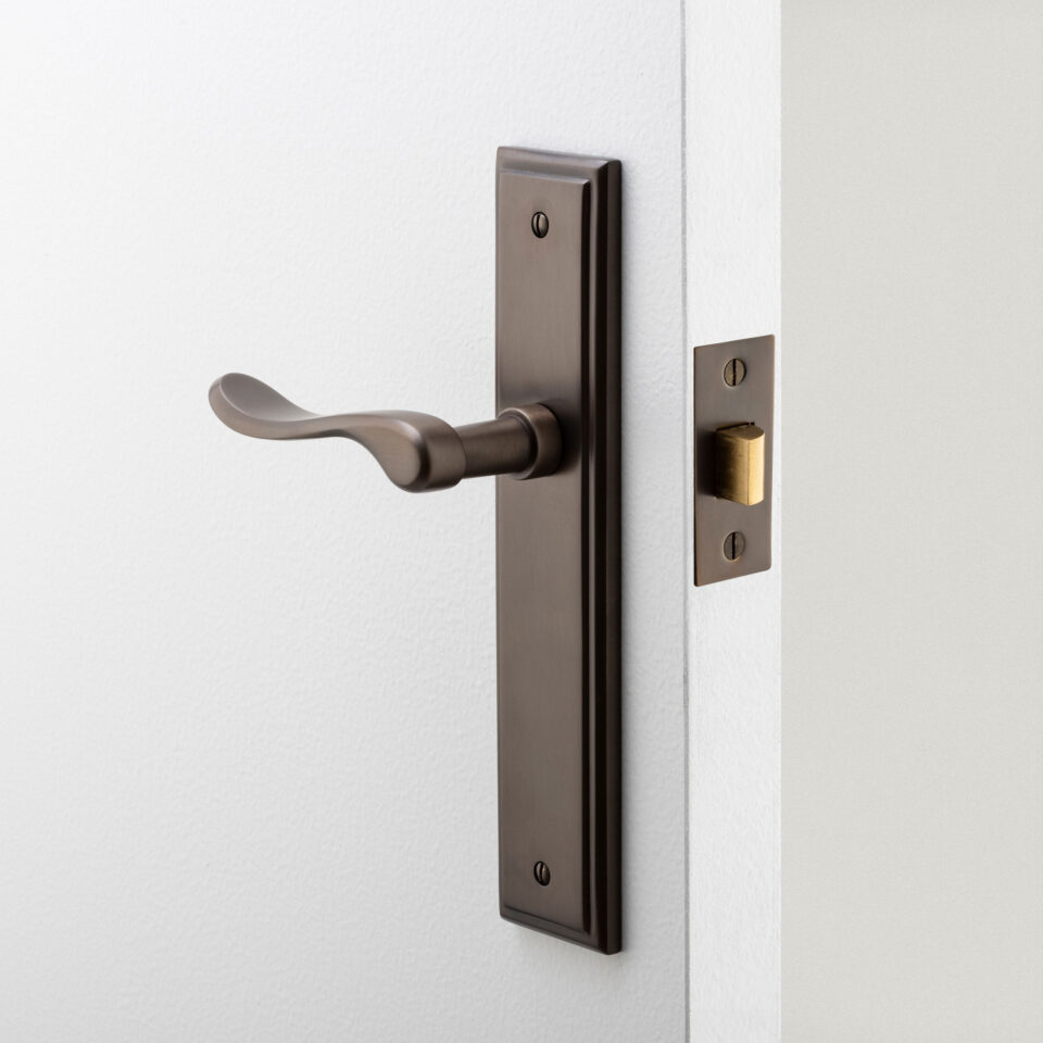 14926P85 - Stirling Lever - Stepped Backplate - Satin Nickel - Privacy